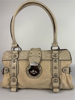 GUESS Roma Monogram Shoulder Bag Beige Studded Buckle Y2K Purse